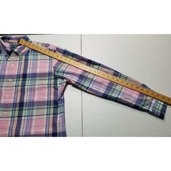 Ralph Lauren Long Sleeve Button Down Custom Fit Madras Plaid Casual Shirt Men L - Picture 6 of 10